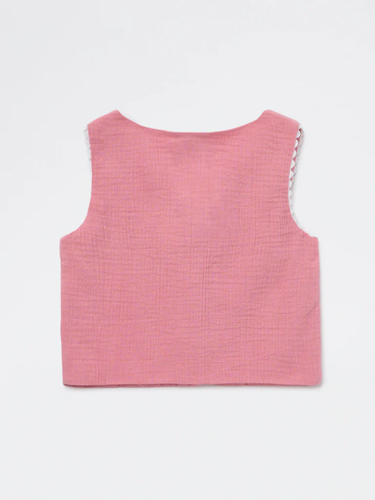 HOP Kids Girls Dusty Rose Cotton Waistcoat - Image 4