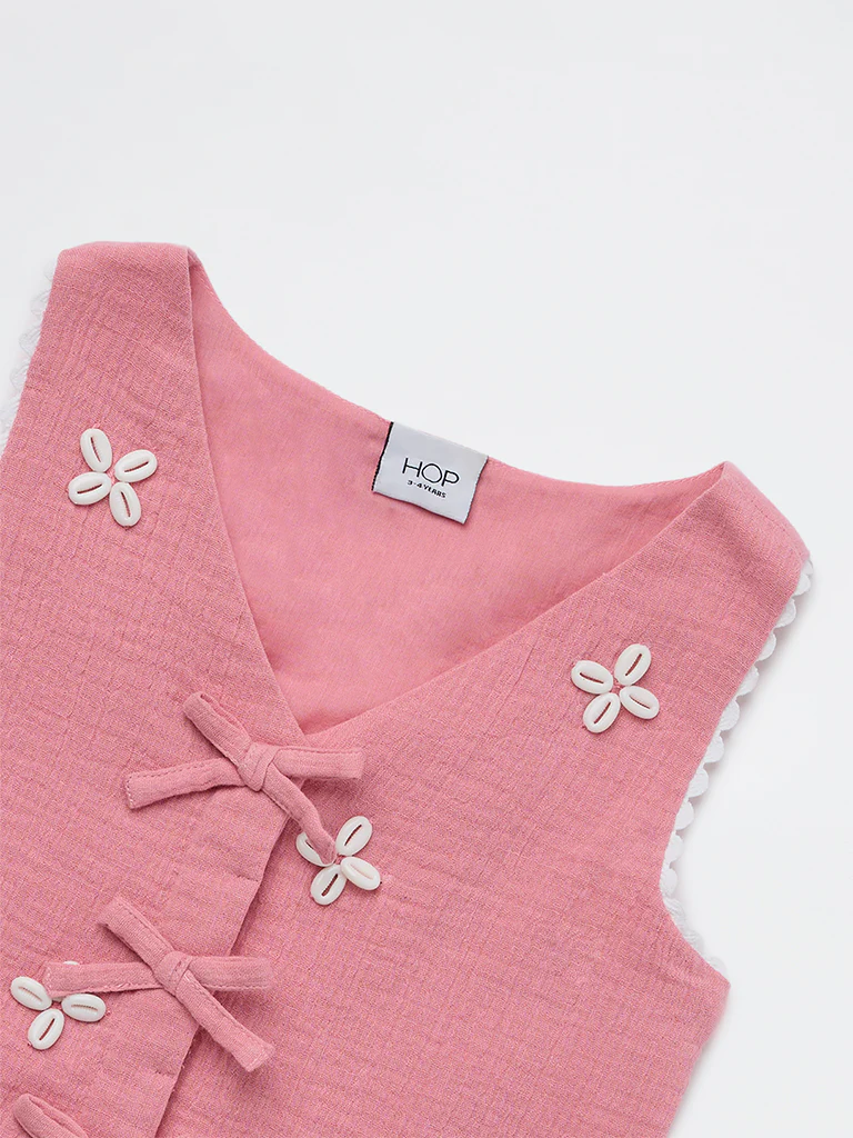 HOP Kids Girls Dusty Rose Cotton Waistcoat - Image 5