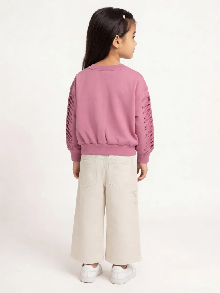 HOP Kids Girls Dusty Rose Embroidered Cotton-Blend Sweatshirt - Image 2
