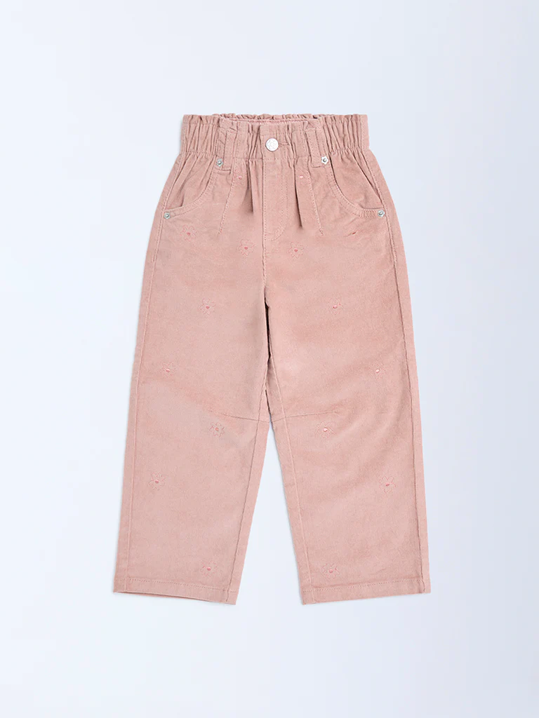 HOP Kids Girls Dusty Rose High-Rise Cotton-Blend Trousers - Image 4