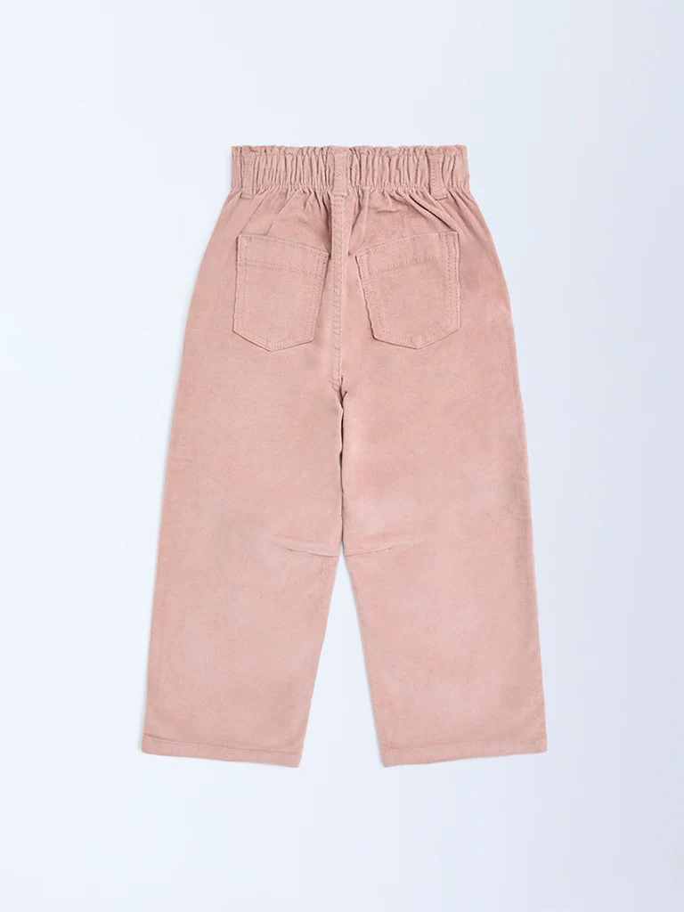 HOP Kids Girls Dusty Rose High-Rise Cotton-Blend Trousers - Image 5