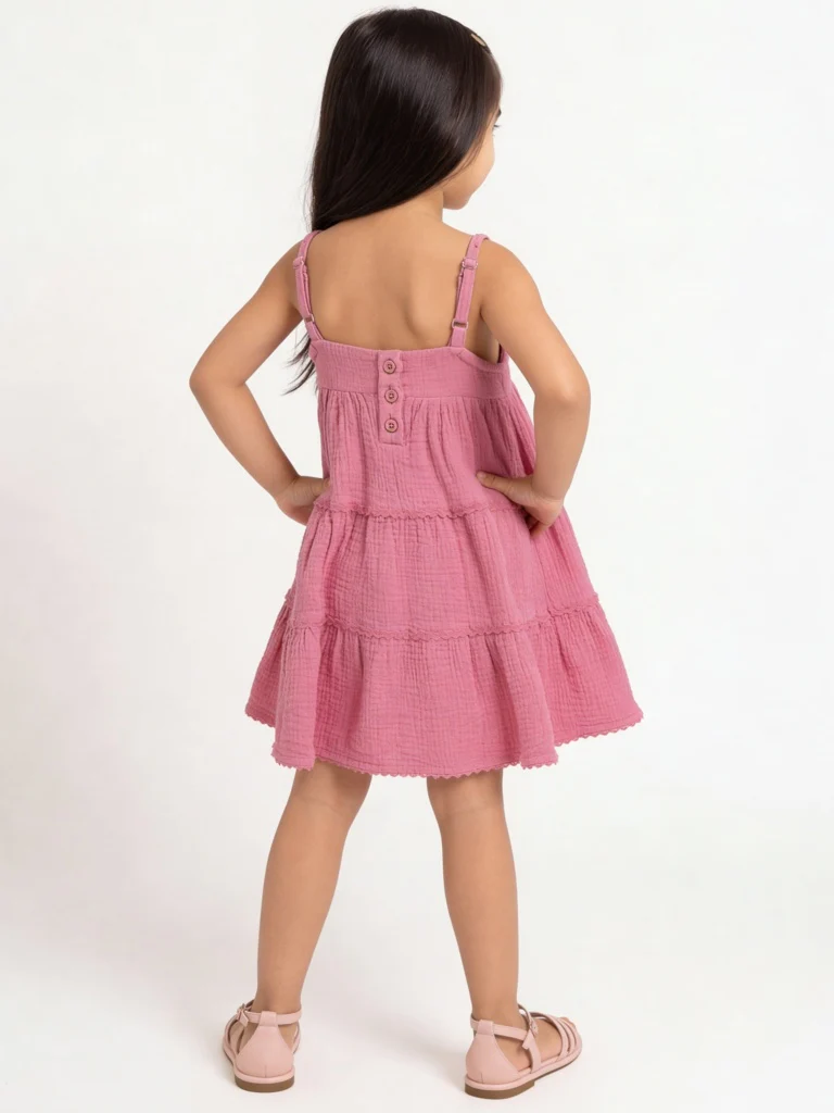 HOP Kids Girls Fuchsia Cotton Tiered Dress - Image 3
