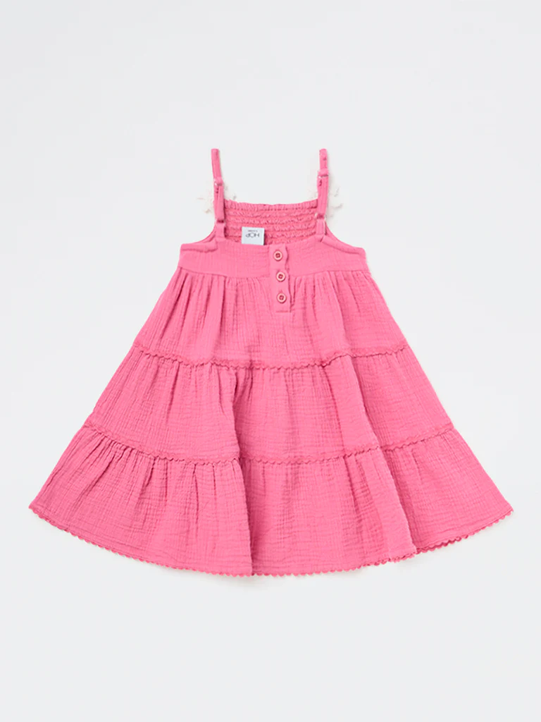 HOP Kids Girls Fuchsia Cotton Tiered Dress - Image 5