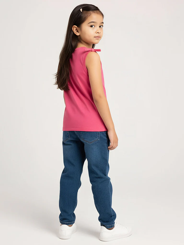 HOP Kids Girls Fuchsia Sequin Detailed Cotton Top - Image 3
