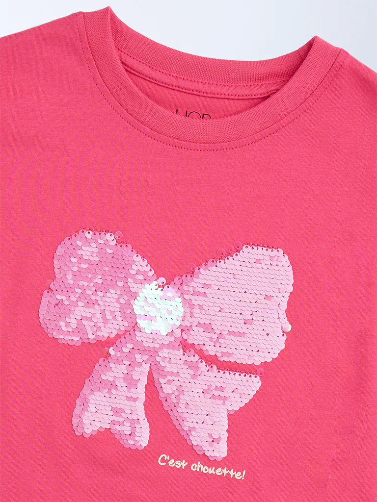 HOP Kids Girls Fuchsia Sequin Detailed Cotton Top - Image 6