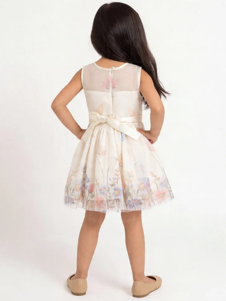 HOP Kids Girls Ivory Floral Printed A-Line Dress - Image 2
