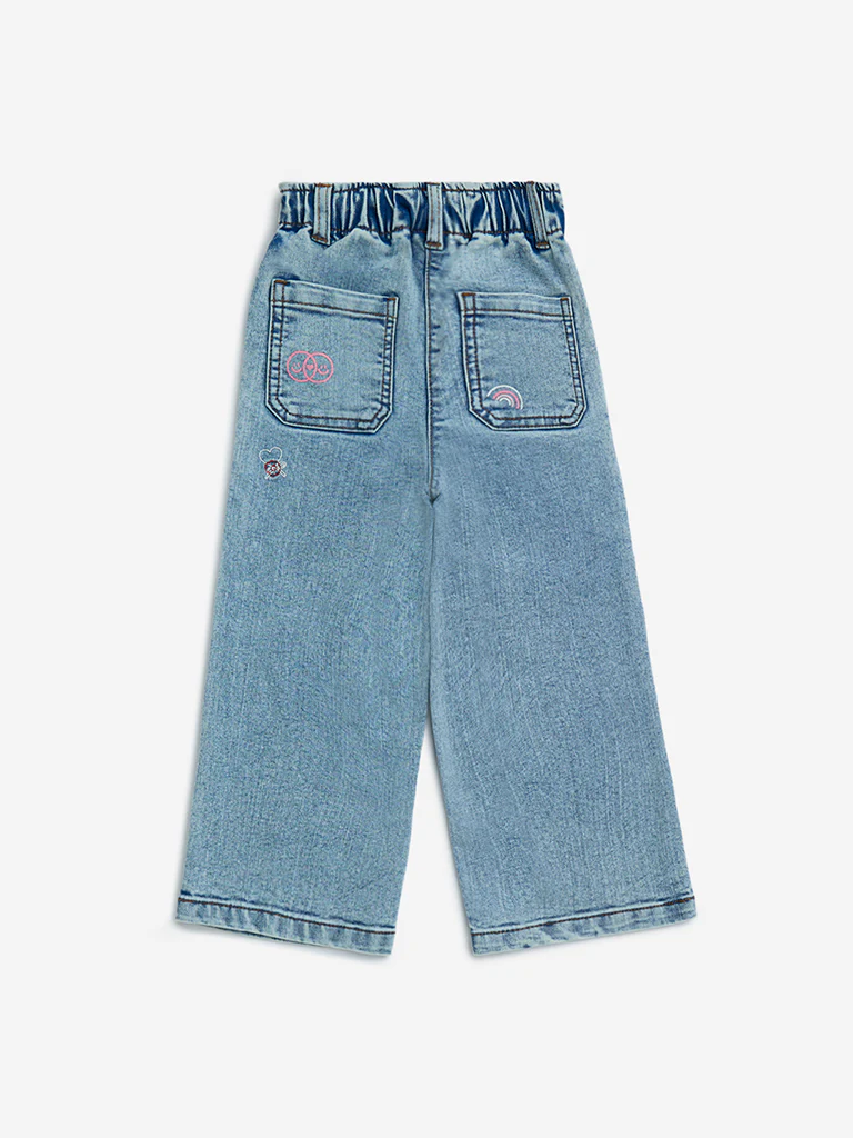 HOP Kids Girls Light Blue Faded Wide-Leg Mid-Rise Jeans - Image 4