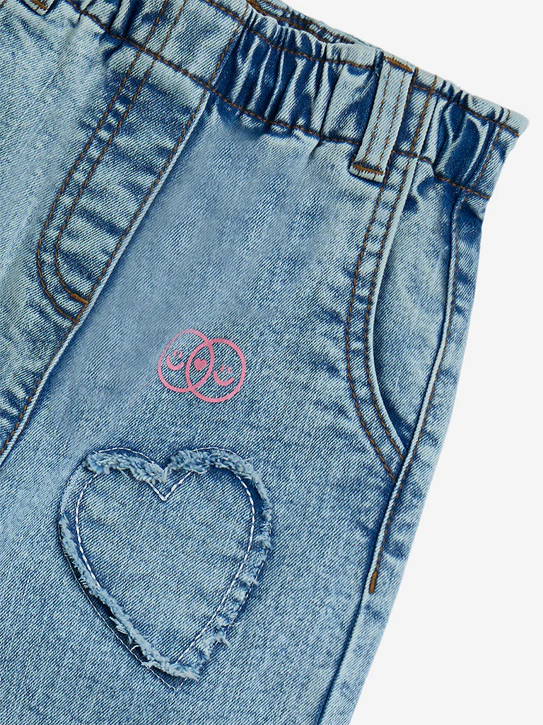 HOP Kids Girls Light Blue Faded Wide-Leg Mid-Rise Jeans - Image 5