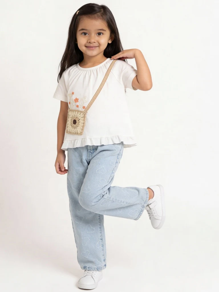 HOP Kids Girls Light Blue High-Rise Relaxed-Fit Jeans