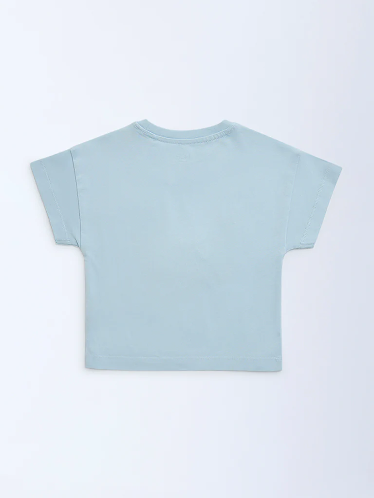 HOP Kids Girls Light Blue Sequin Detailed Cotton T-Shirt - Image 4