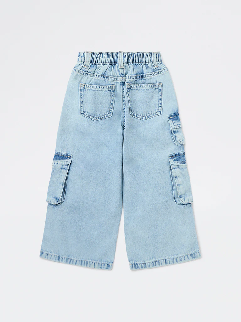 HOP Kids Girls Light Blue Washed Mid-Rise Denim Jeans - Image 5