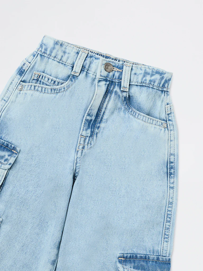 HOP Kids Girls Light Blue Washed Mid-Rise Denim Jeans - Image 6