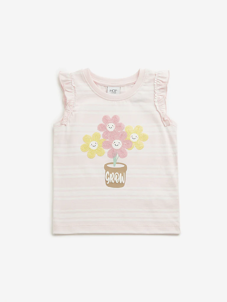 HOP Kids Girls Light Pink Floral Cotton Top