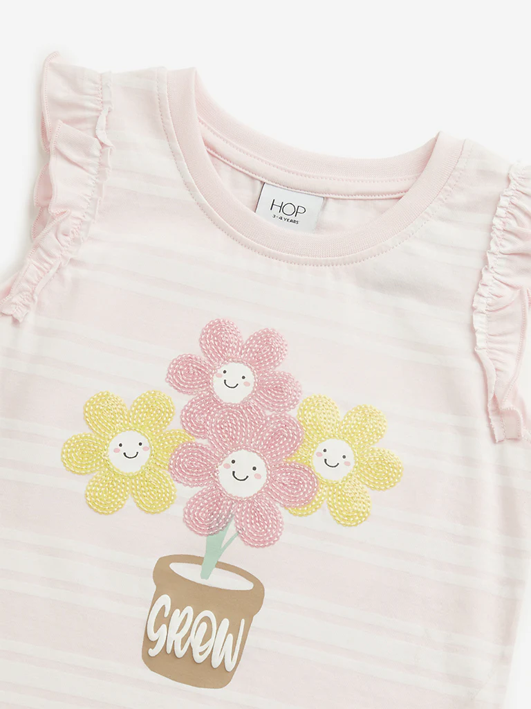 HOP Kids Girls Light Pink Floral Cotton Top - Image 4