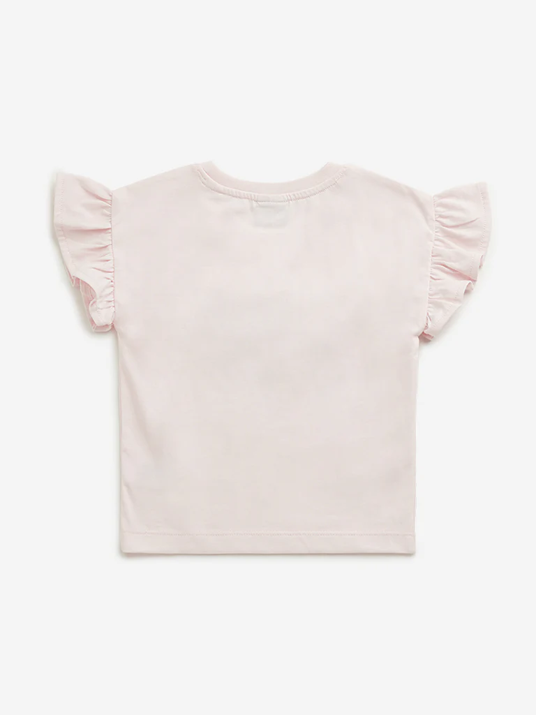 HOP Kids Girls Light Pink Floral Textured Cotton Top - Image 3