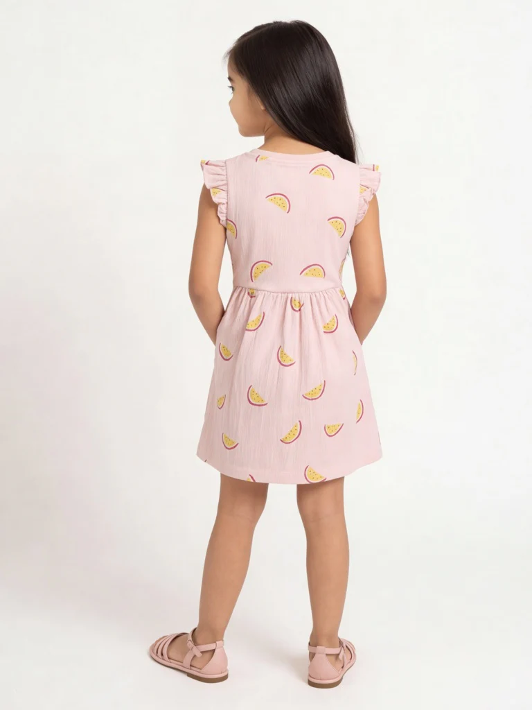 HOP Kids Girls Light Pink Printed A-Line Cotton-Blend Dress - Image 3