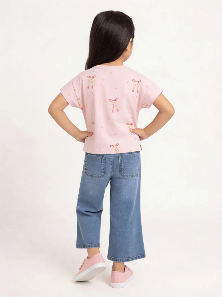 HOP Kids Girls Light Pink Text Embroidered Cotton T-Shirt - Image 3