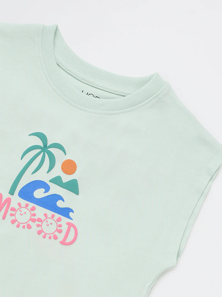HOP Kids Girls Light Sage Graphic Printed Cotton T-Shirt - Image 6