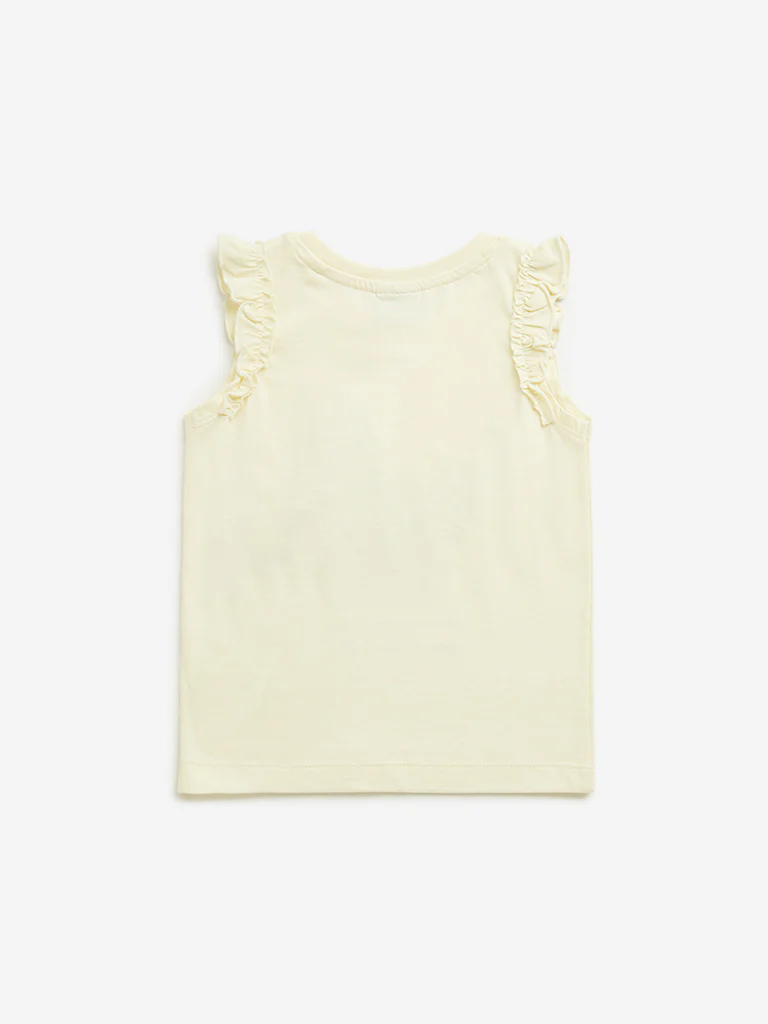 HOP Kids Girls Light Yellow Butterfly Pattern Cotton Top - Image 3