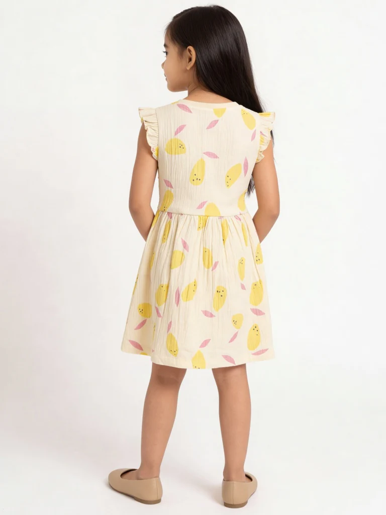 HOP Kids Girls Light Yellow Cotton-Blend A-Line Dress - Image 2