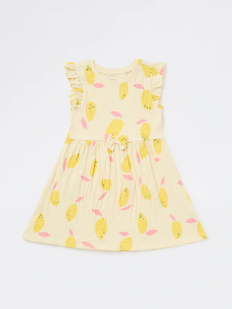 HOP Kids Girls Light Yellow Cotton-Blend A-Line Dress - Image 3