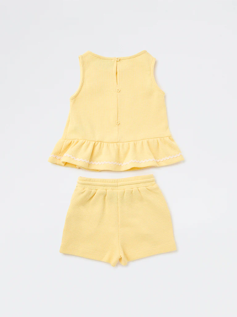 HOP Kids Girls Light Yellow Textured Top and Shorts Set - Image 4