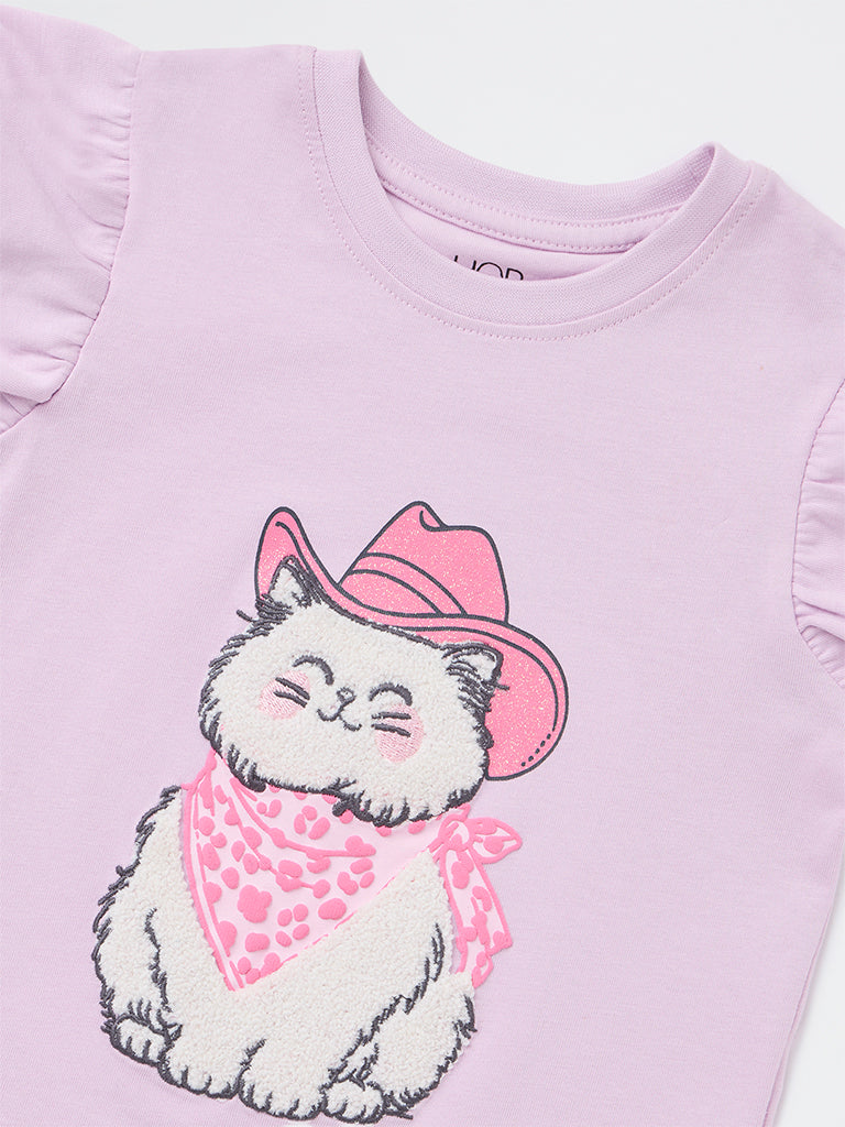 HOP Kids Girls Lilac Animal Embroidered Cotton Top - Image 6