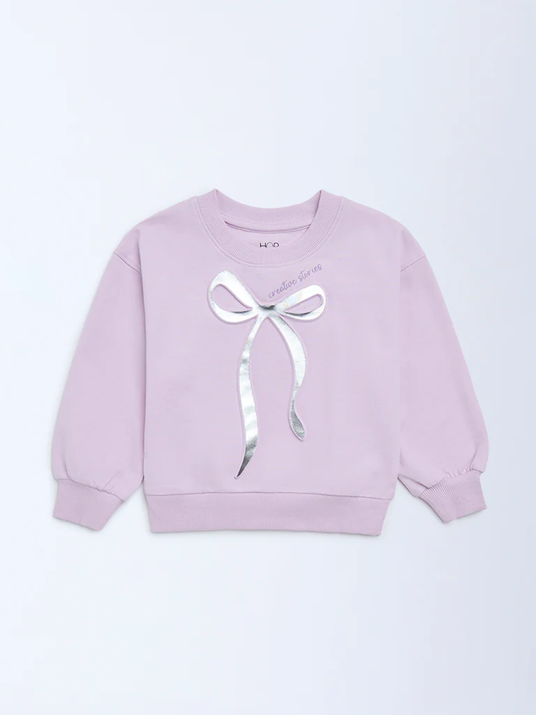 HOP Kids Girls Lilac Bow-Detailed Cotton-Blend Sweatshirt - Image 4