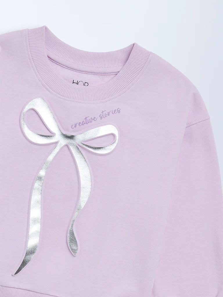 HOP Kids Girls Lilac Bow-Detailed Cotton-Blend Sweatshirt - Image 6