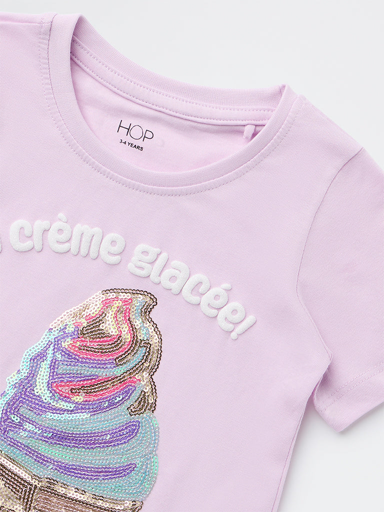HOP Kids Girls Lilac Embellished Cotton T-Shirt - Image 6