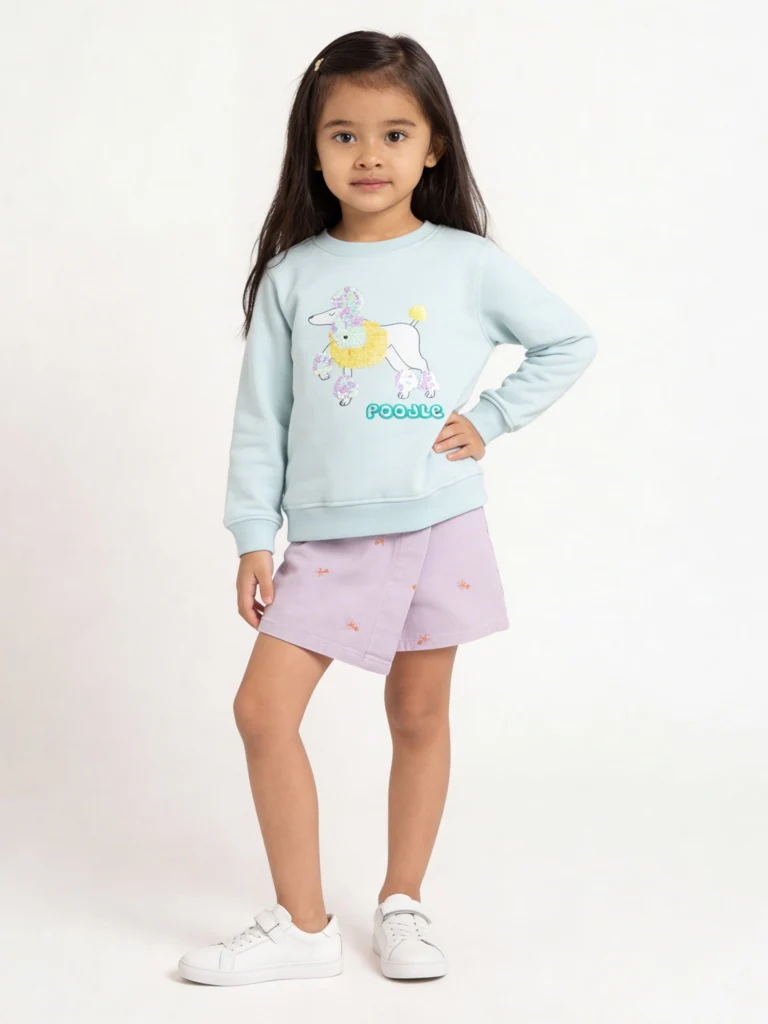 HOP Kids Girls Lilac Embroidered High-Rise Denim Skorts
