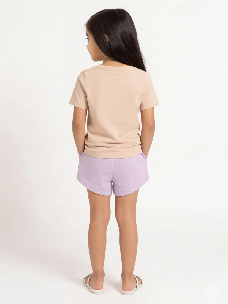 HOP Kids Girls Lilac Floral Design High-Rise Cotton Shorts - Image 3