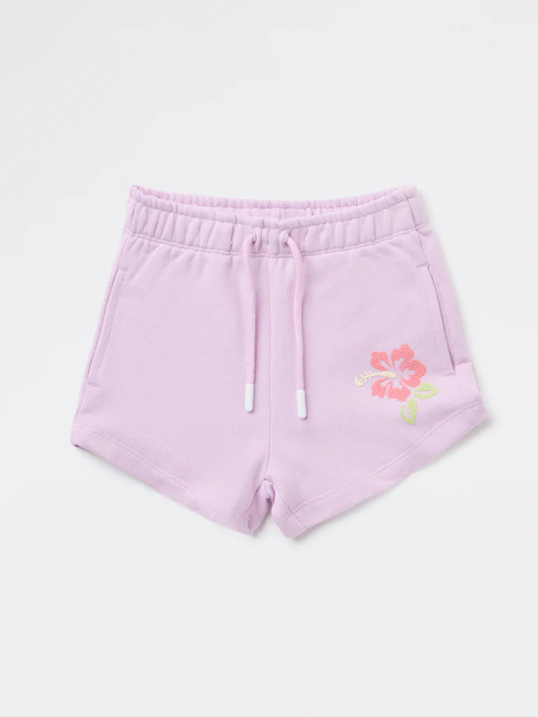 HOP Kids Girls Lilac Floral Design High-Rise Cotton Shorts - Image 4