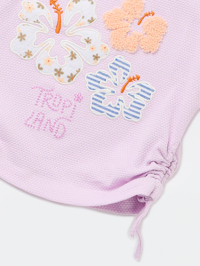 HOP Kids Girls Lilac Floral Embroidered Cotton Top - Image 5