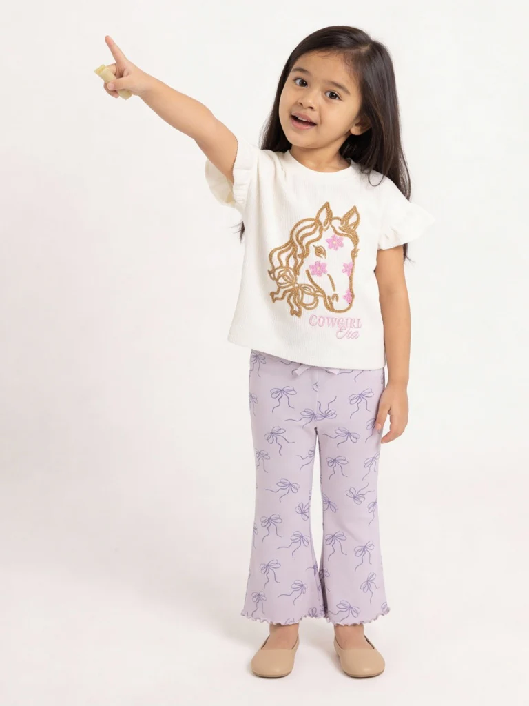 HOP Kids Girls Lilac Printed High-Rise Cotton-Blend Flare Leggings