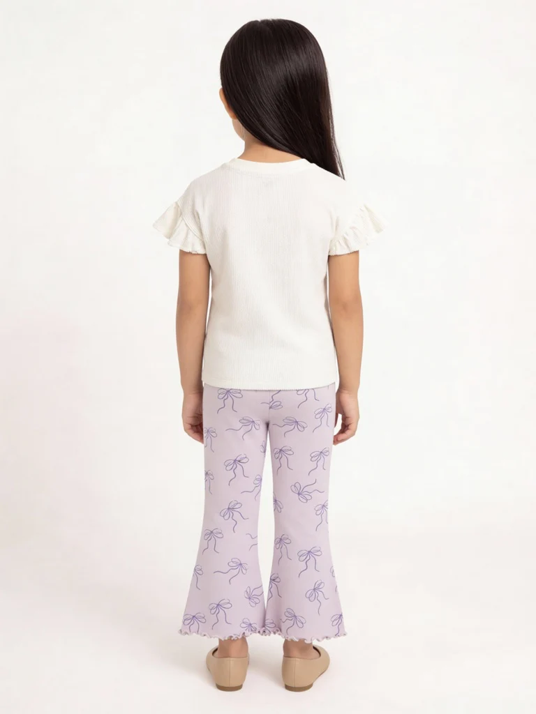 HOP Kids Girls Lilac Printed High-Rise Cotton-Blend Flare Leggings - Image 3