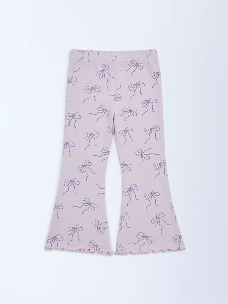 HOP Kids Girls Lilac Printed High-Rise Cotton-Blend Flare Leggings - Image 5