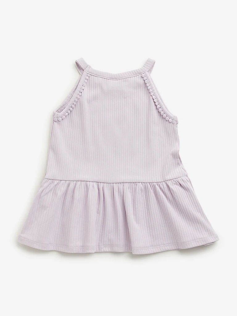 HOP Kids Girls Lilac Ribbed Textured Cotton Casual Top - Image 3