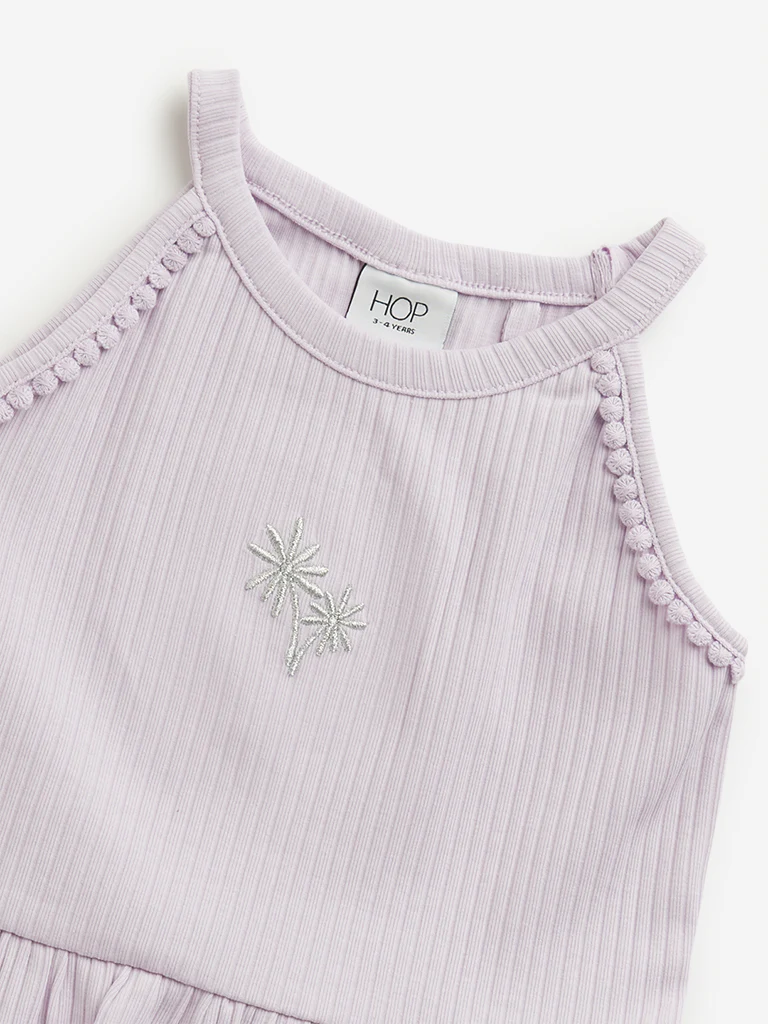 HOP Kids Girls Lilac Ribbed Textured Cotton Casual Top - Image 4