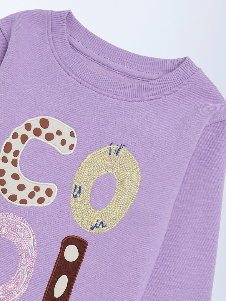HOP Kids Girls Lilac Text Design Cotton-Blend Sweatshirt - Image 6