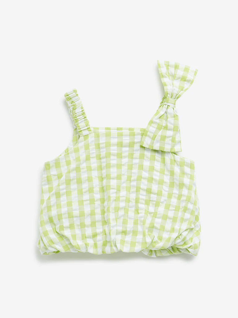 HOP Kids Girls Lime Checkered Design Cotton Crop Top