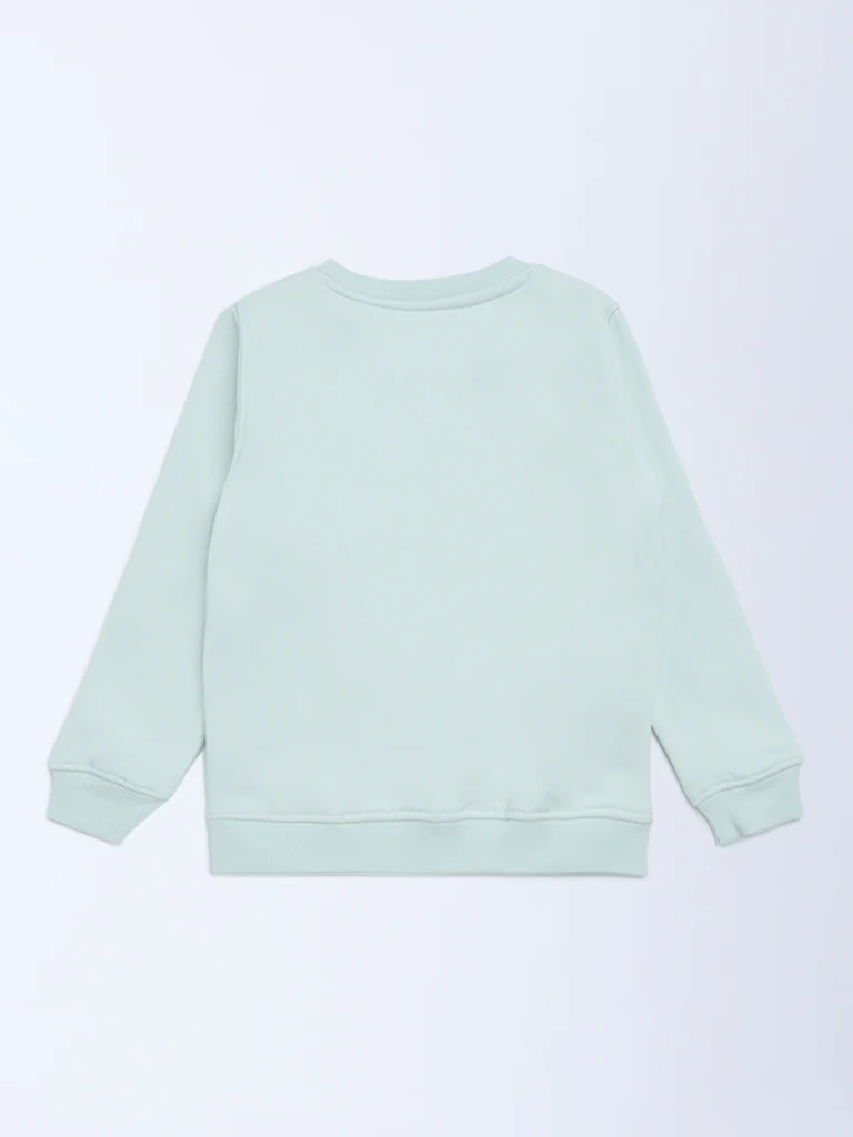 HOP Kids Girls Mint Green Embellished Cotton-Blend Sweatshirt - Image 5