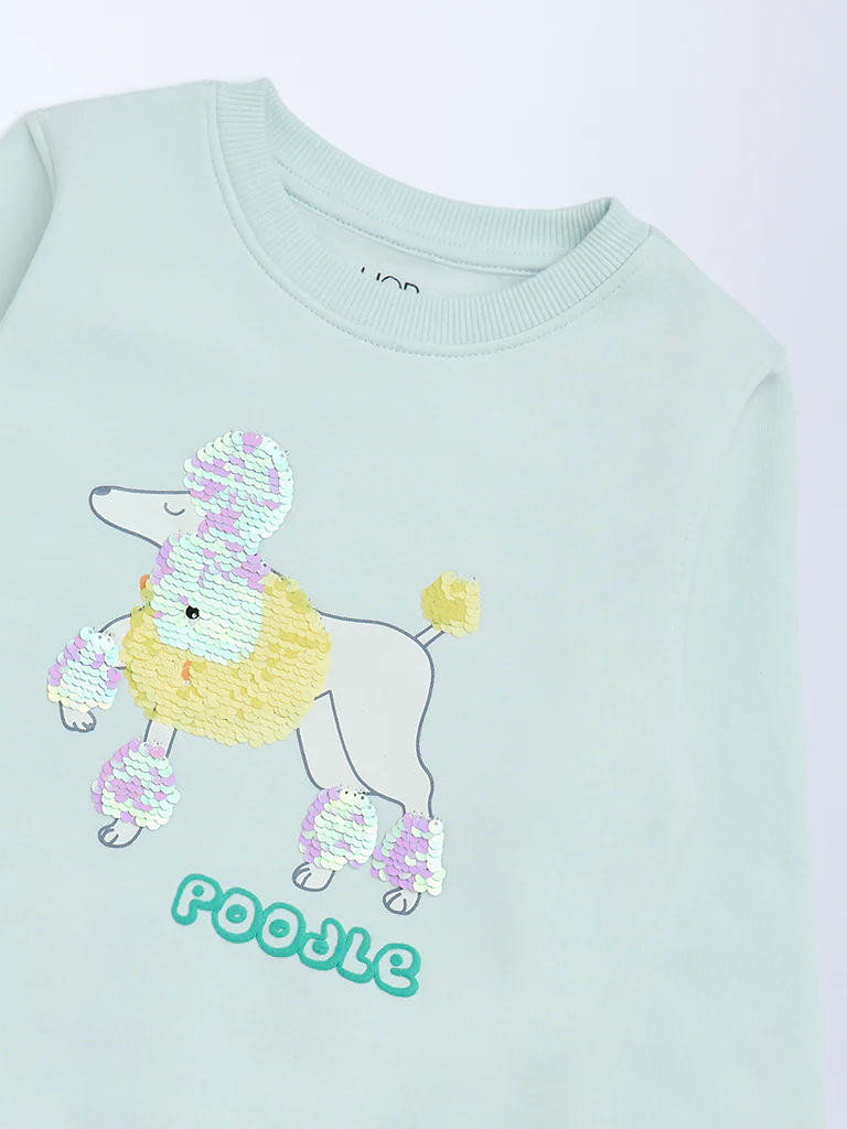 HOP Kids Girls Mint Green Embellished Cotton-Blend Sweatshirt - Image 6