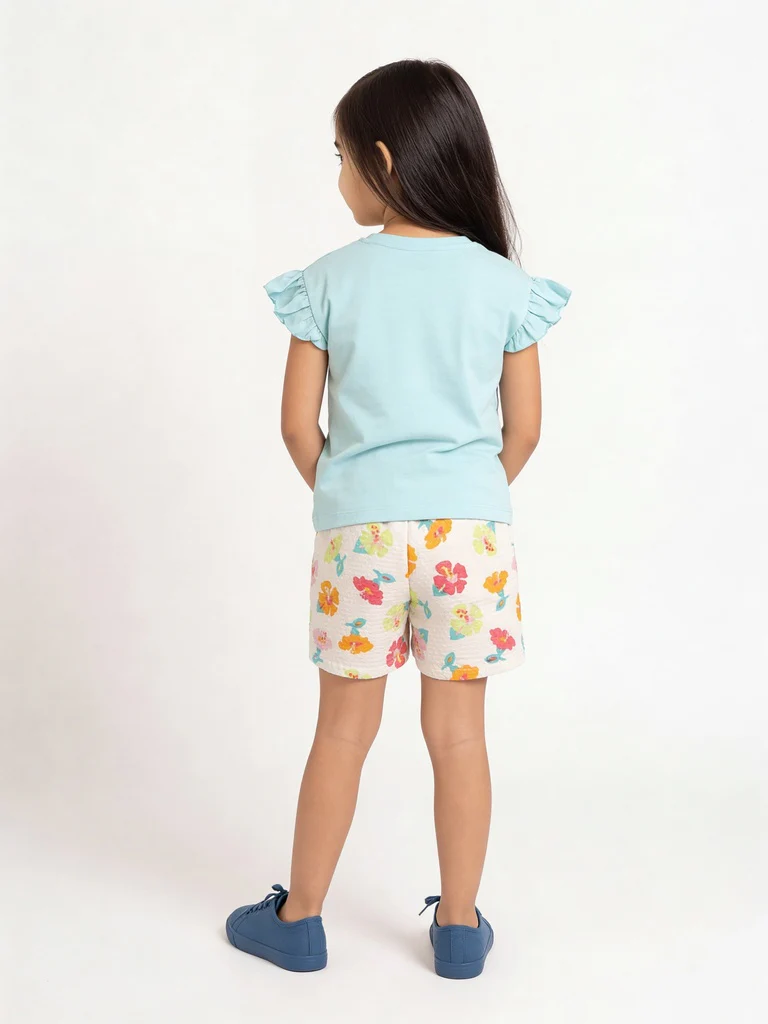 HOP Kids Girls Mint Green Embroidered Cotton Top and Shorts Set - Image 3