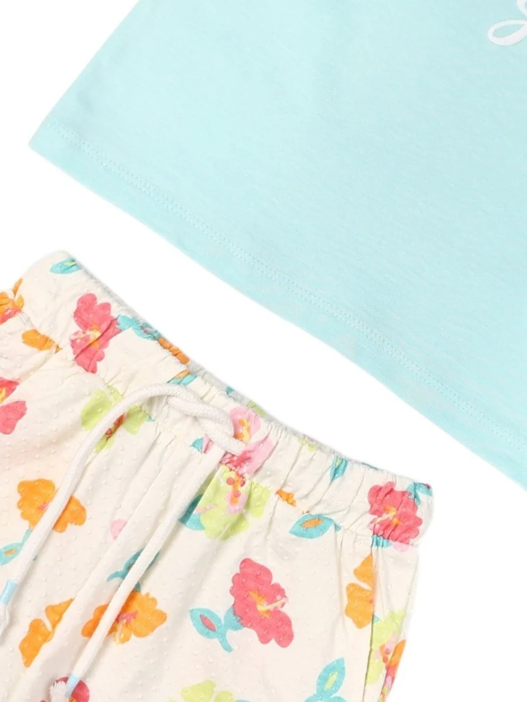 HOP Kids Girls Mint Green Embroidered Cotton Top and Shorts Set - Image 6