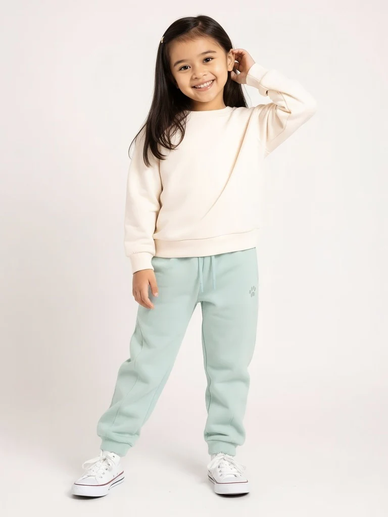 HOP Kids Girls Mint Solid High-Rise Cotton-Blend Joggers