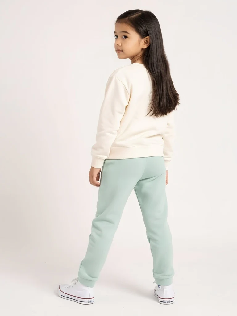 HOP Kids Girls Mint Solid High-Rise Cotton-Blend Joggers - Image 3