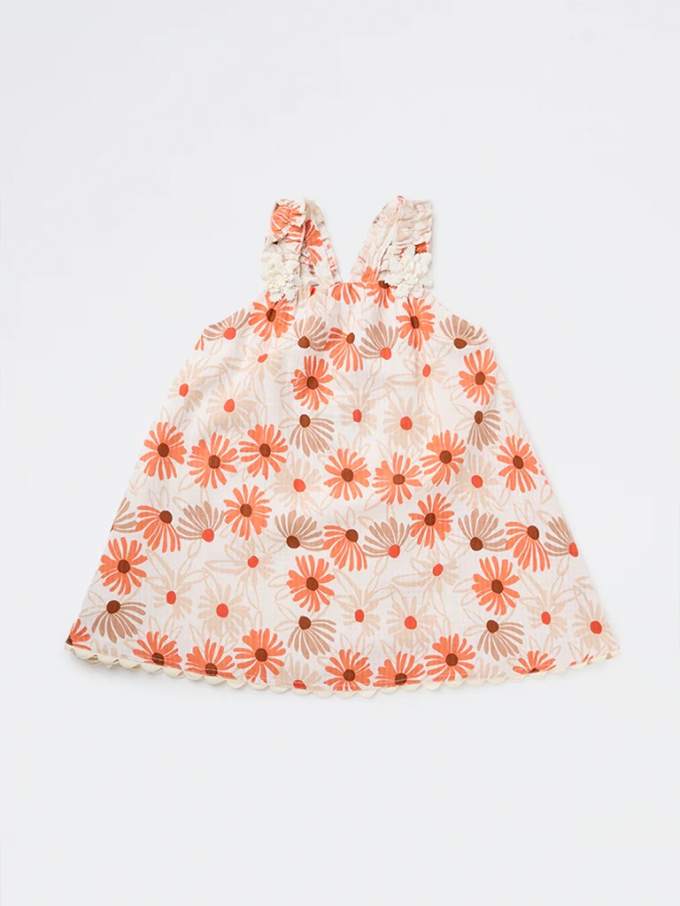 HOP Kids Girls Multicolour Floral A-Line Cotton Dress - Image 3