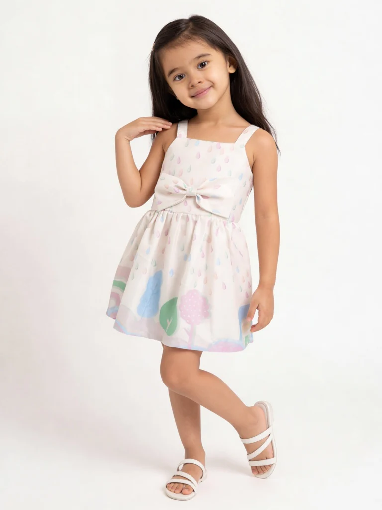 HOP Kids Girls Multicolour Printed Bow-Detailed Dress