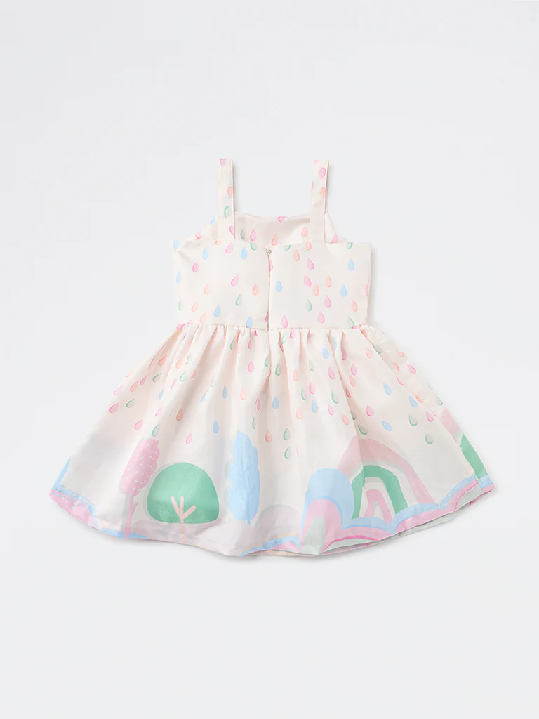 HOP Kids Girls Multicolour Printed Bow-Detailed Dress - Image 4